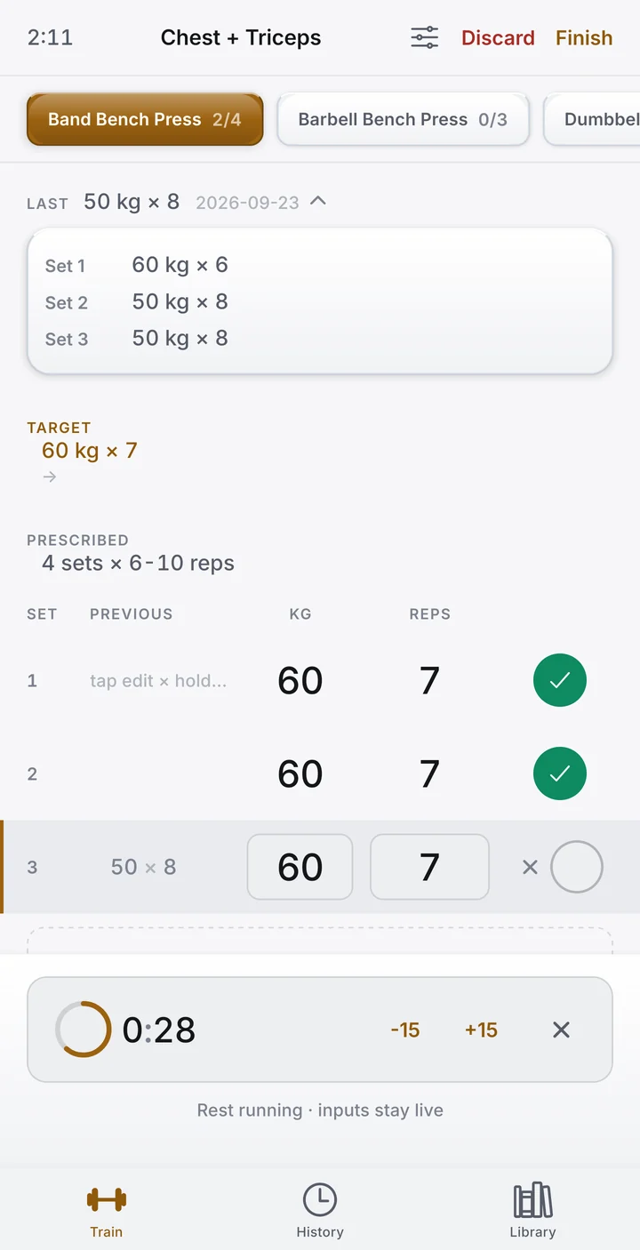 The same workout in light mode